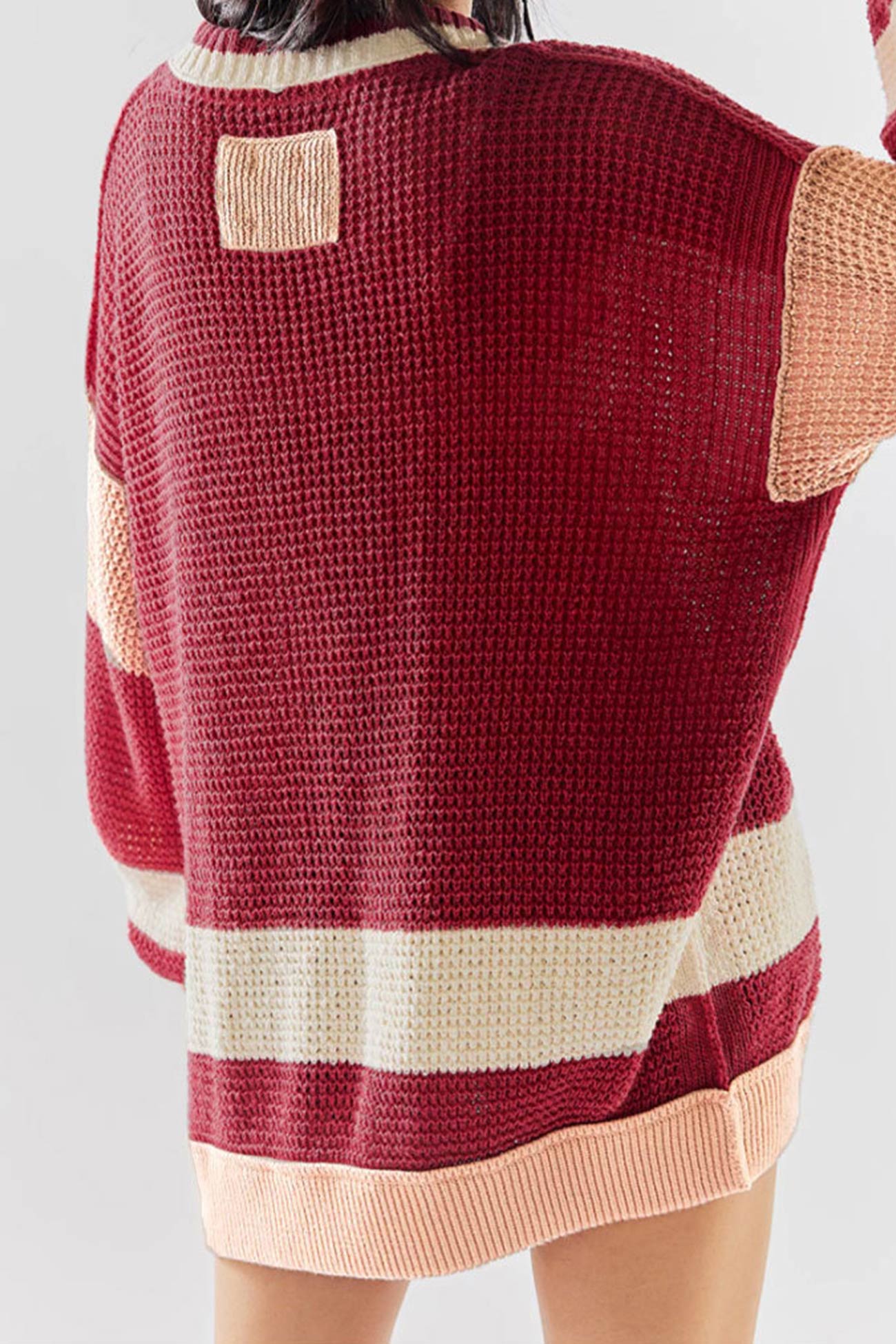 Women's V-neck color block button-down cardigan