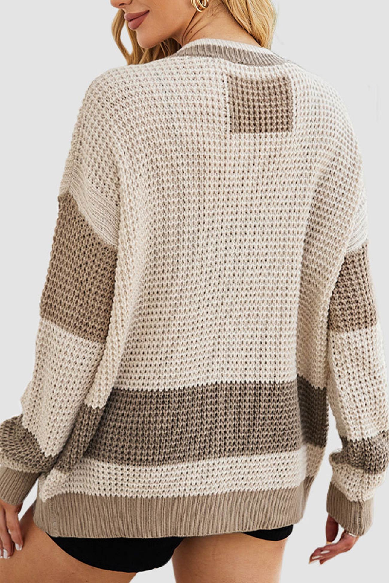 Women's V-neck color block button-down cardigan