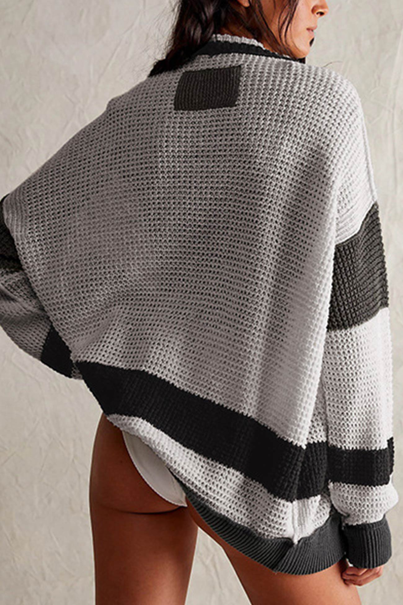 Women's V-neck color block button-down cardigan