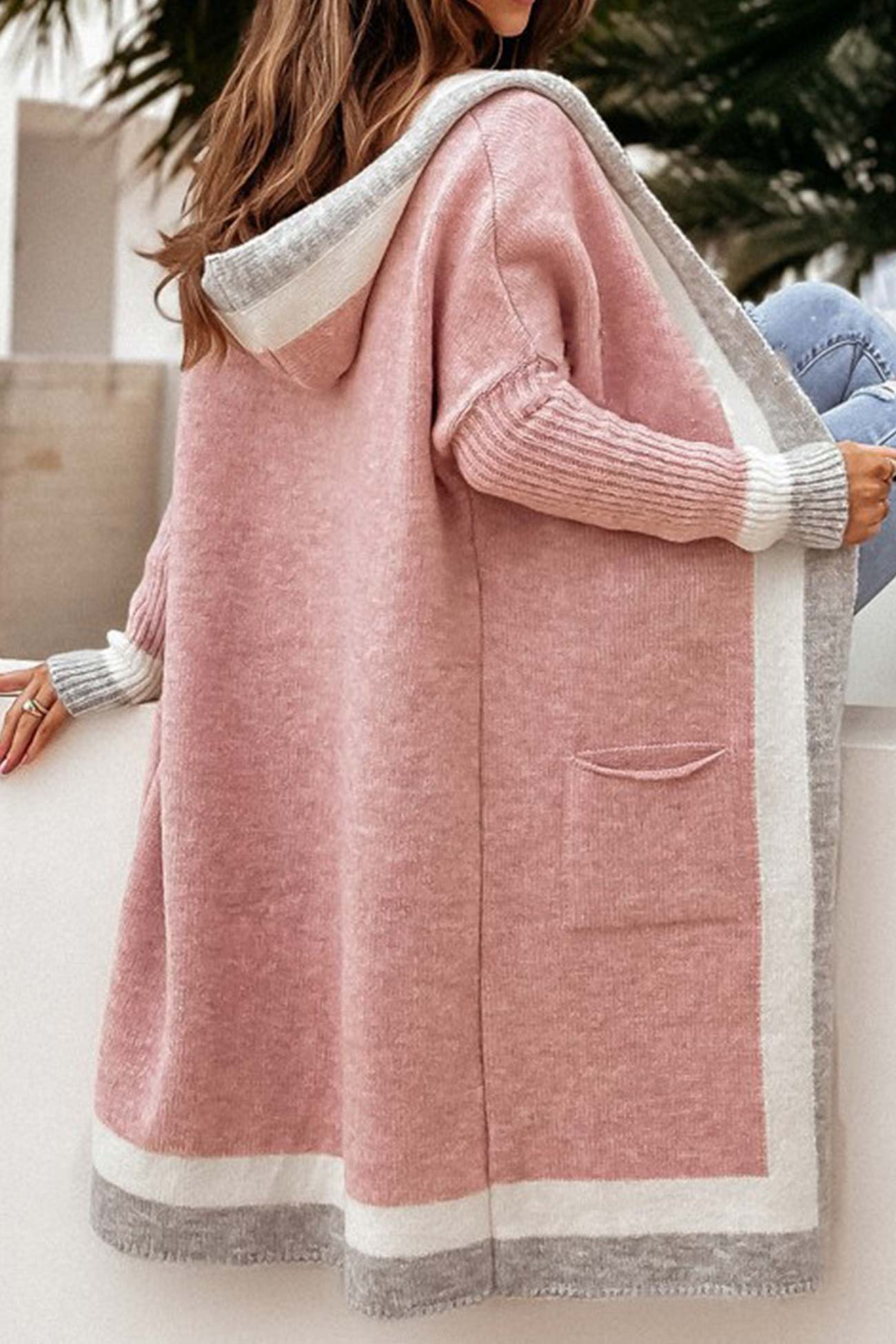 Women's contrast hoodie open front cardigan