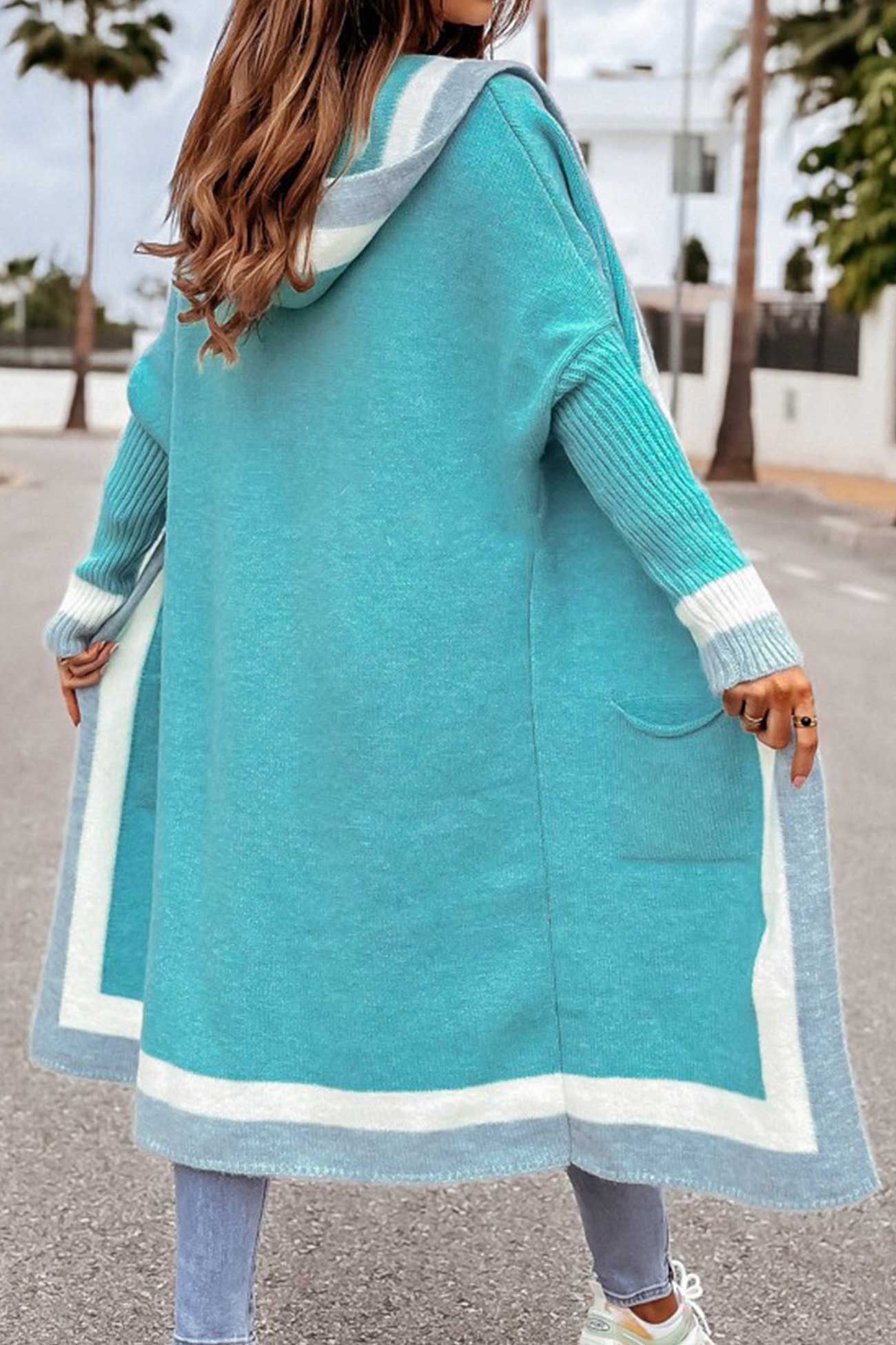 Women's contrast hoodie open front cardigan