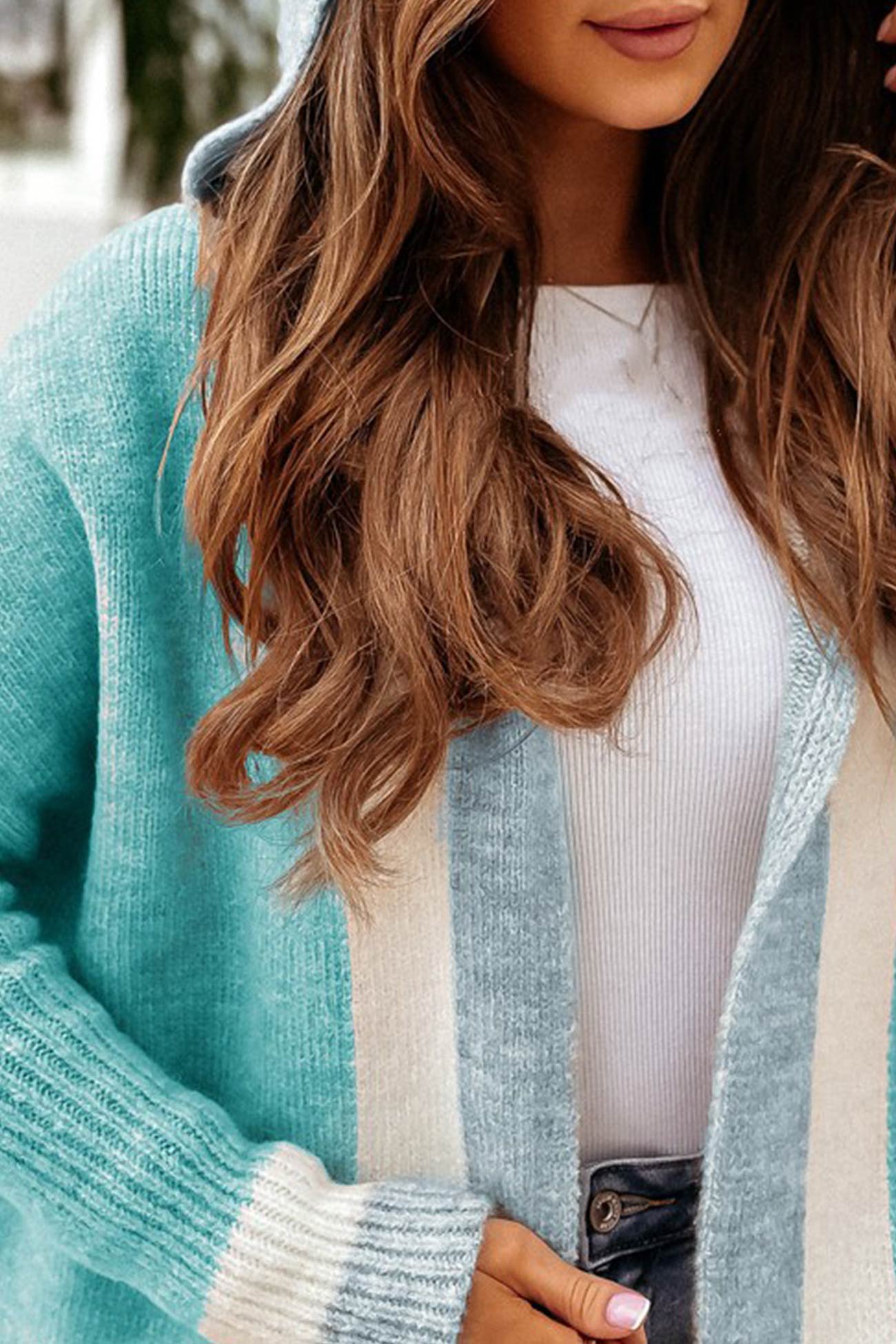 Women's contrast hoodie open front cardigan