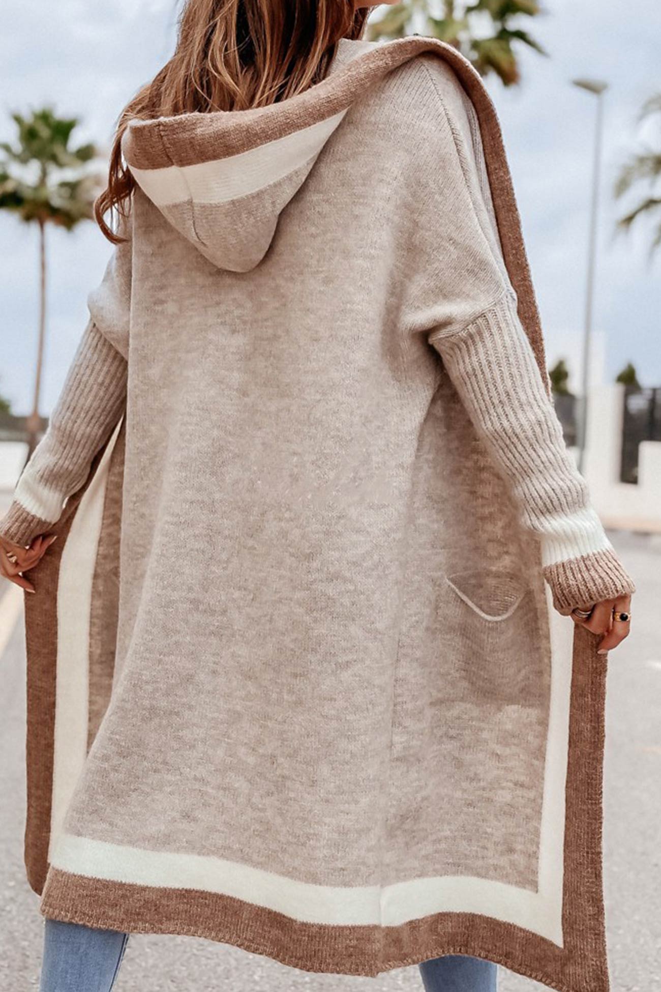 Women's contrast hoodie open front cardigan