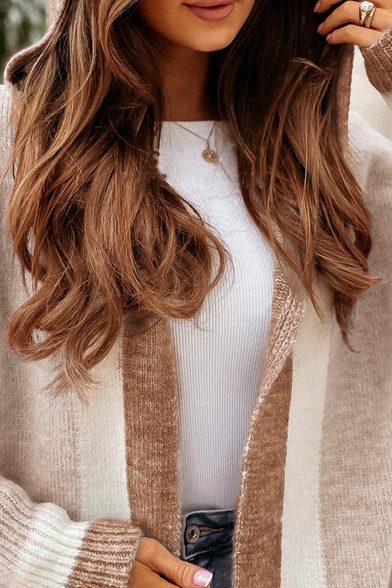 Women's contrast hoodie open front cardigan