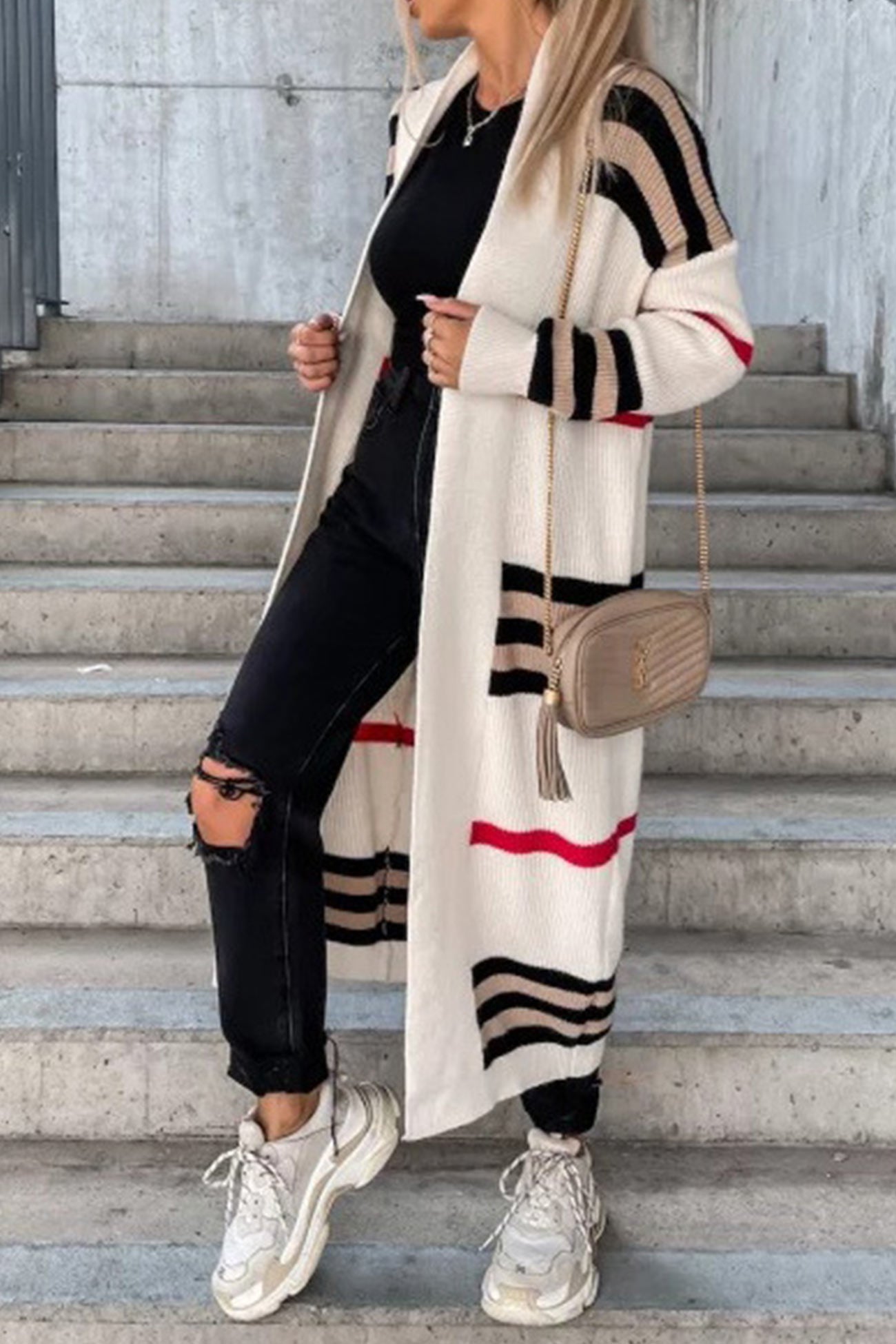 Women's striped open front cardigan