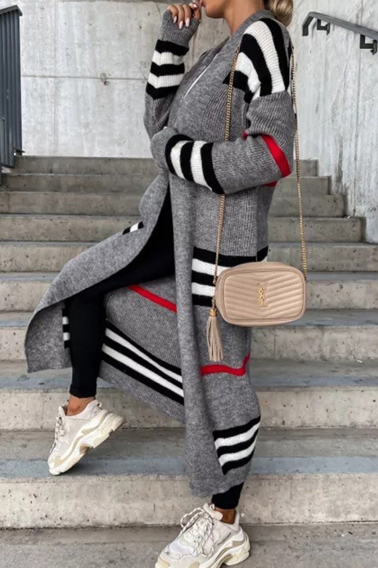 Women's striped open front cardigan