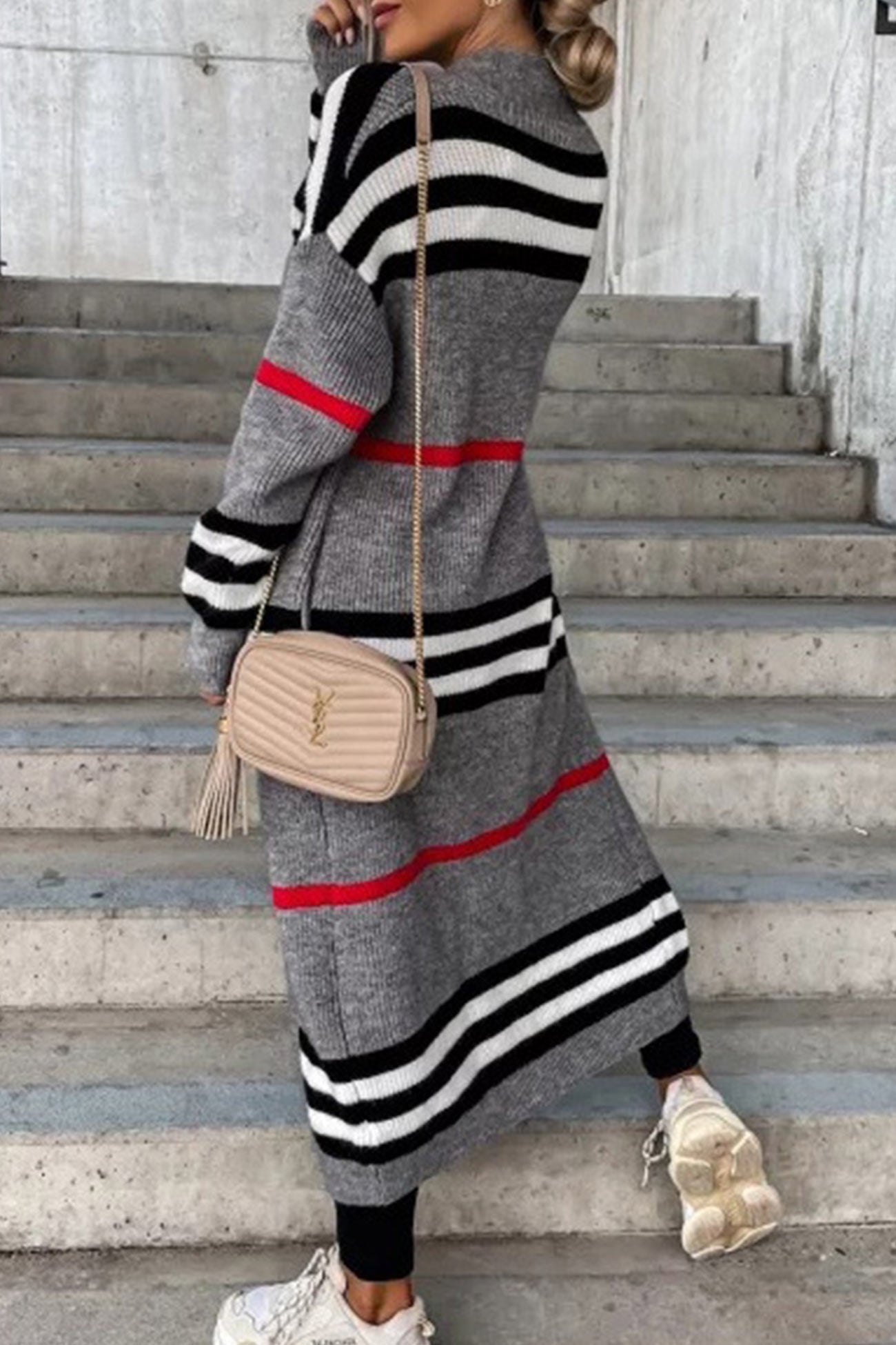 Women's striped open front cardigan