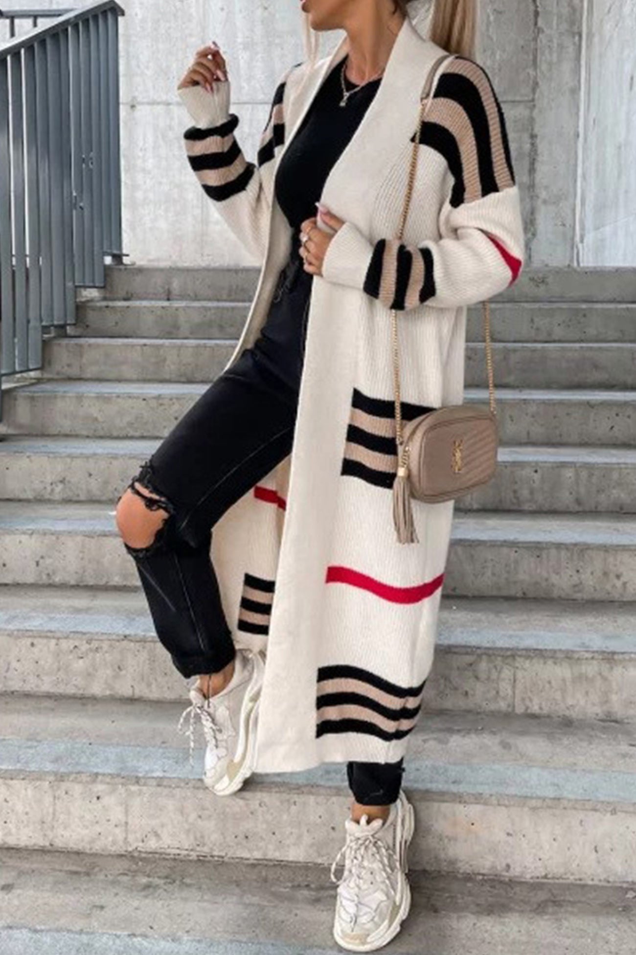 Women's striped open front cardigan