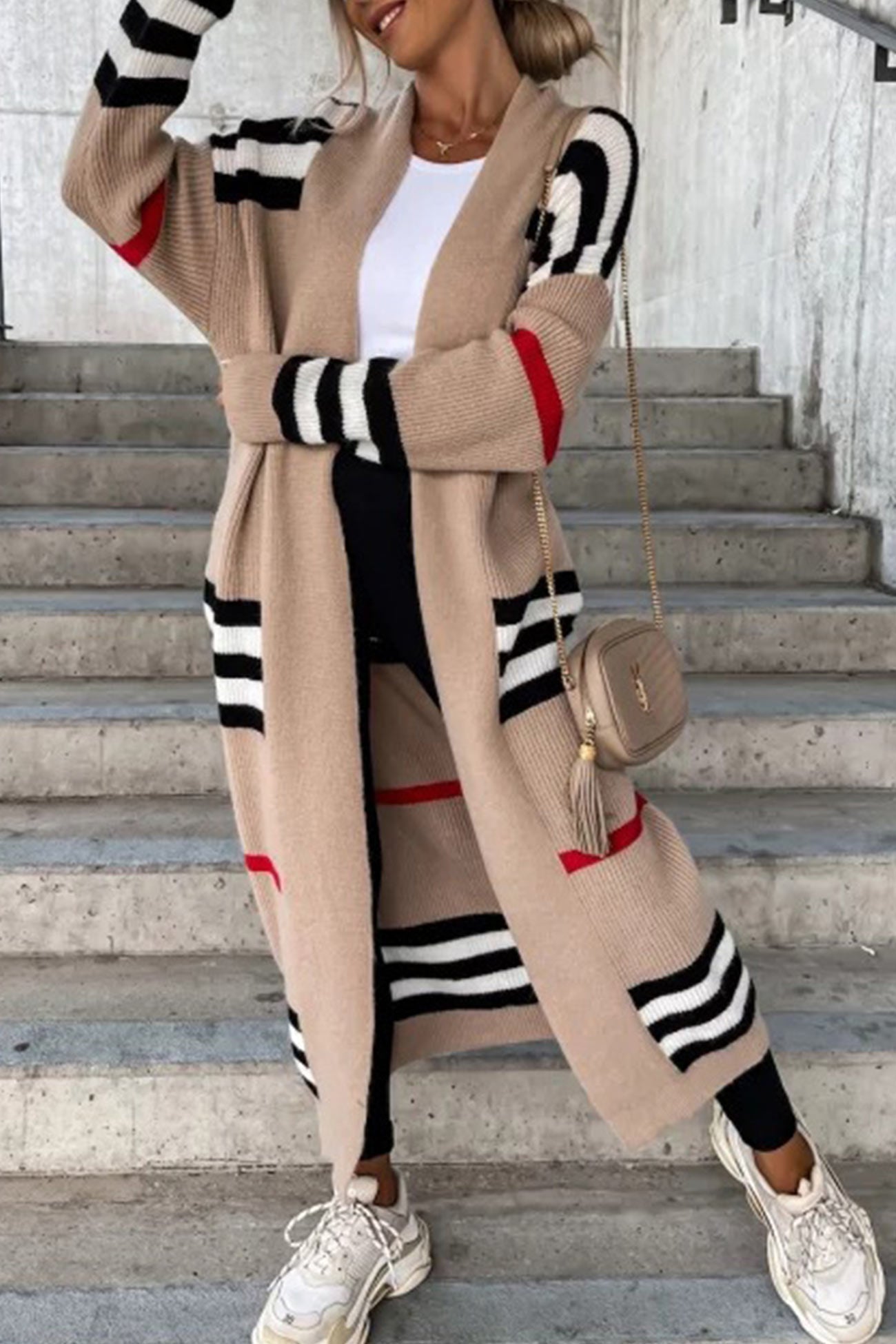 Women's striped open front cardigan