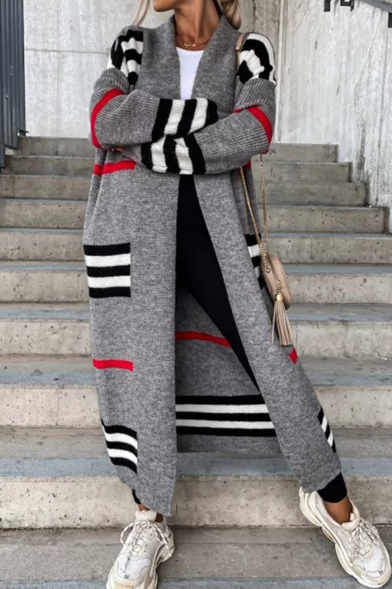Women's striped open front cardigan