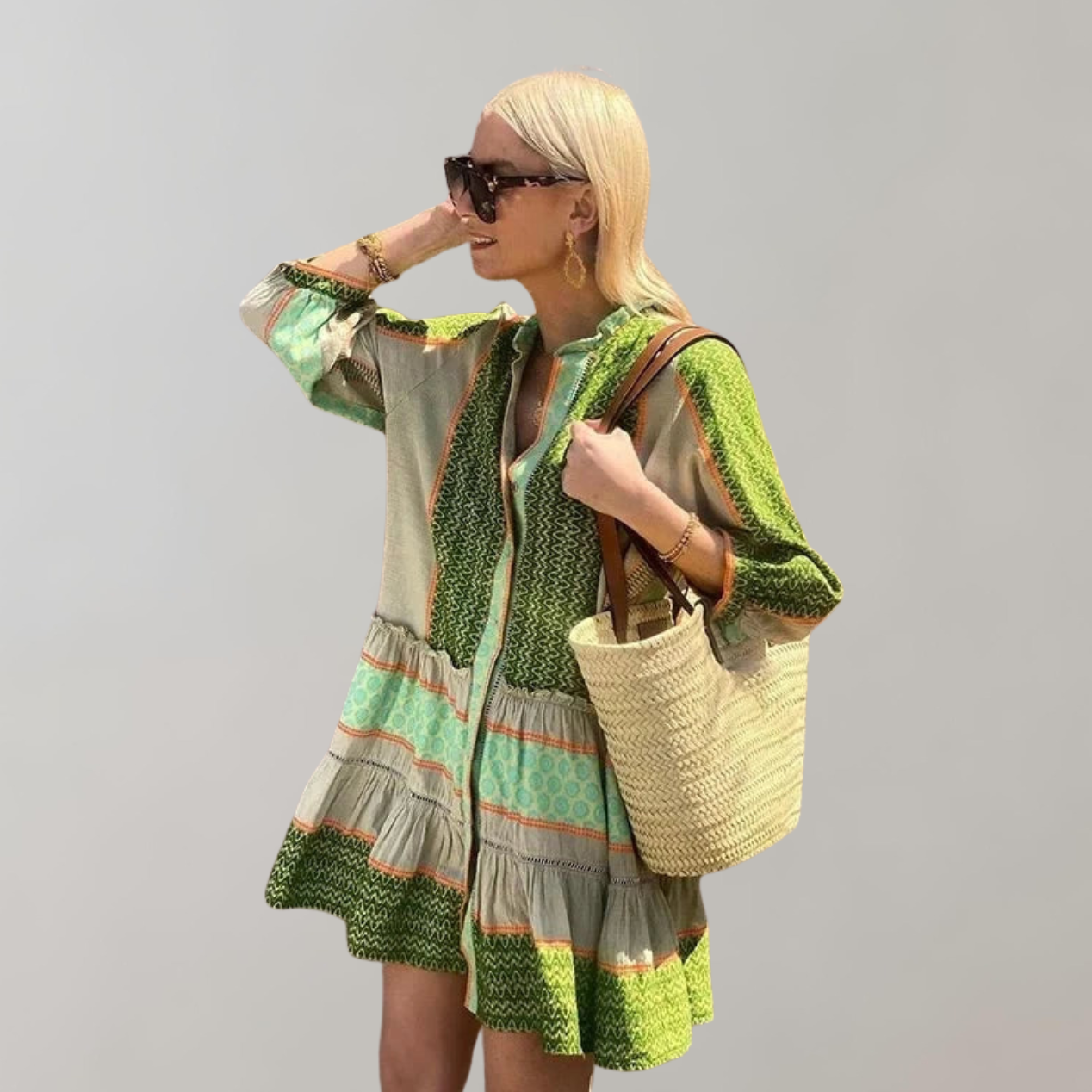 Women's Bohemian Mini Dress - Lightweight Flowy Tunic - Long Sleeve Ruffled Tier