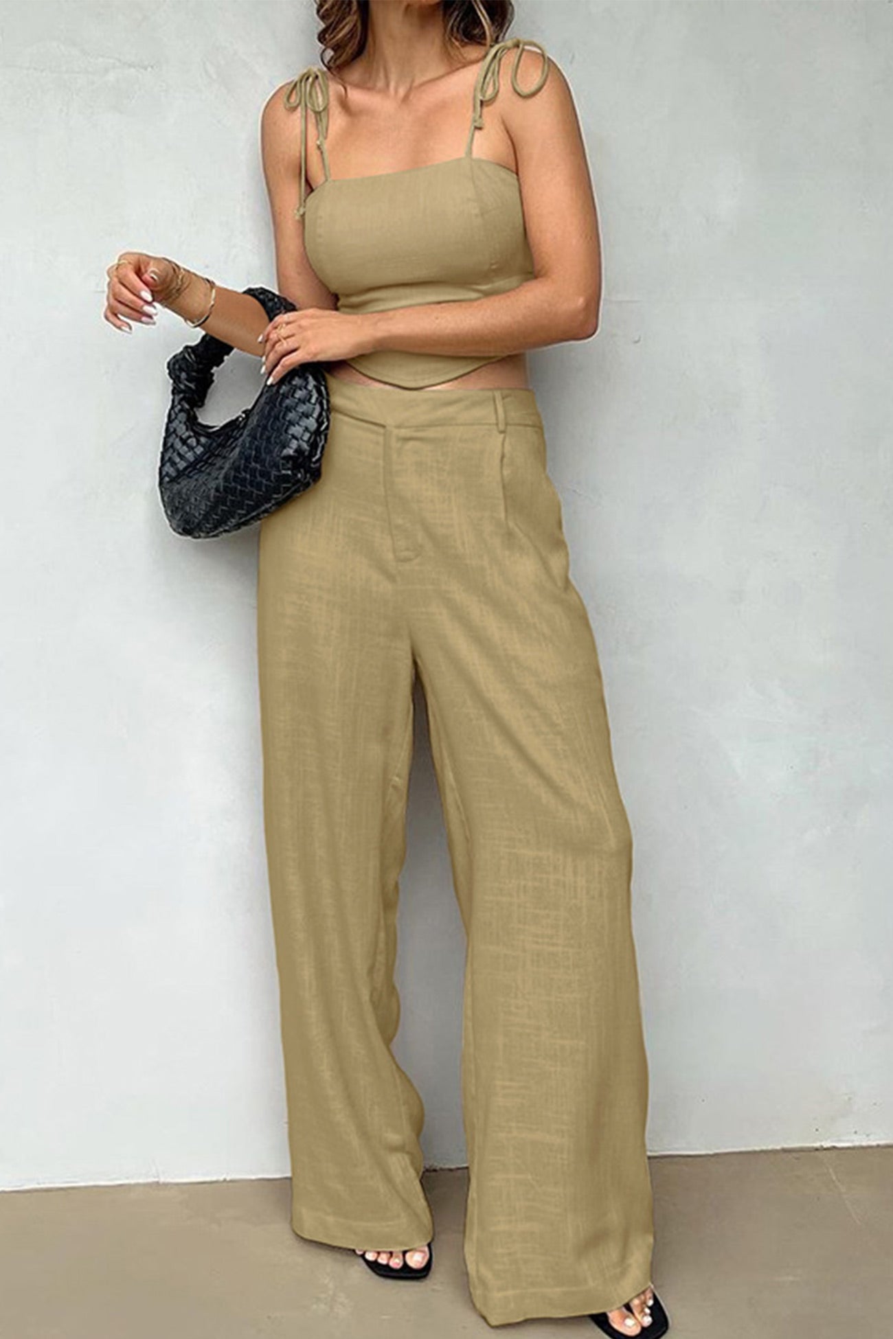 Women's comfortable cami top and pants set with tie straps