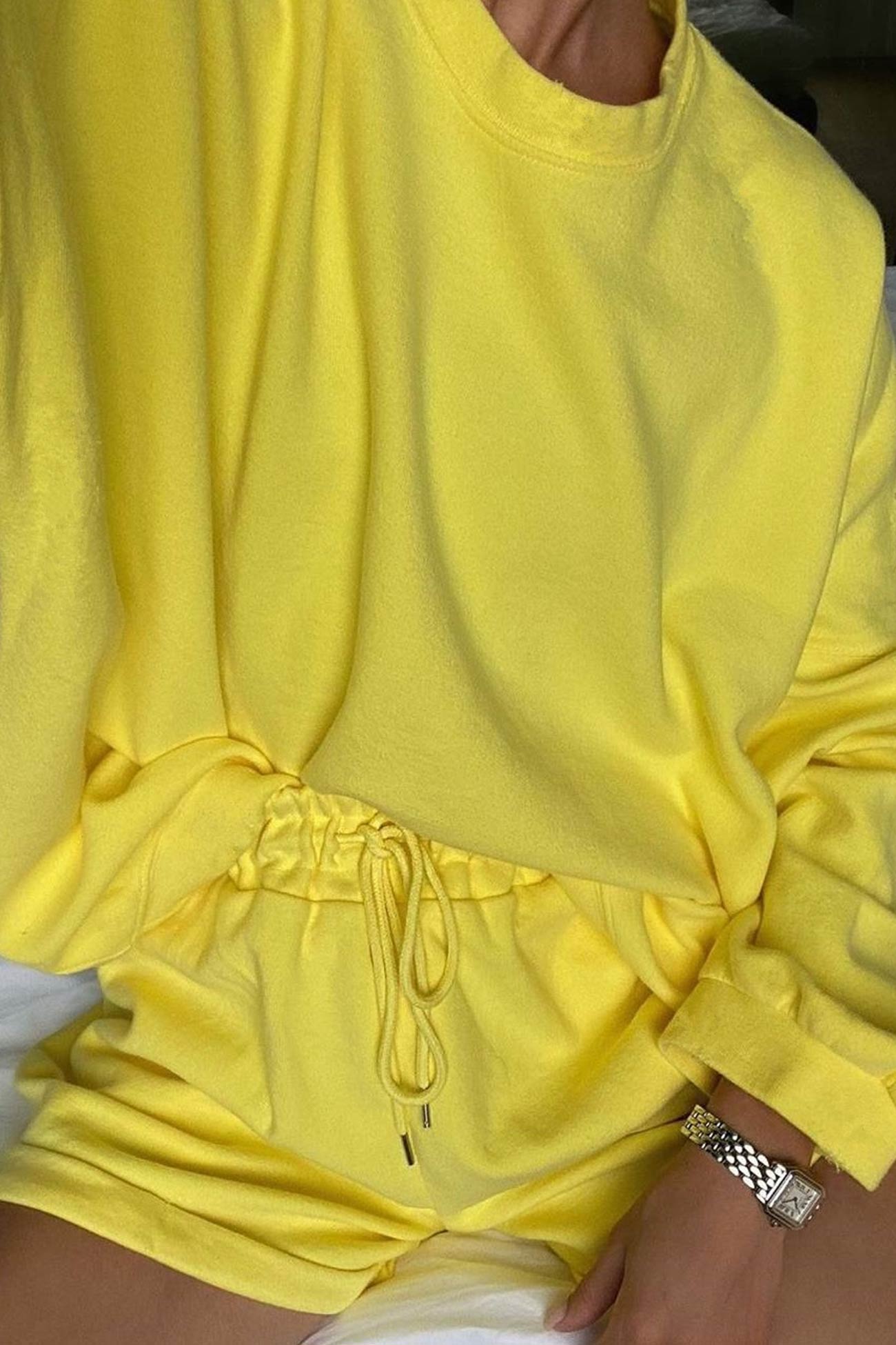 Women's crew neck sweatshirt and drawstring shorts set
