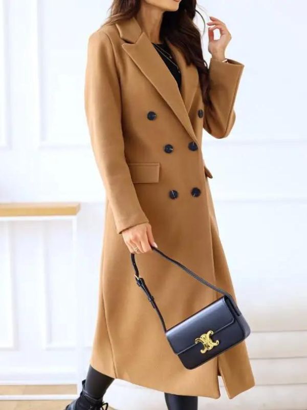Women's double-breasted autumn winter coat with lapel