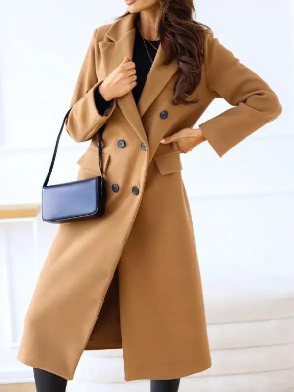 Women's double-breasted autumn winter coat with lapel