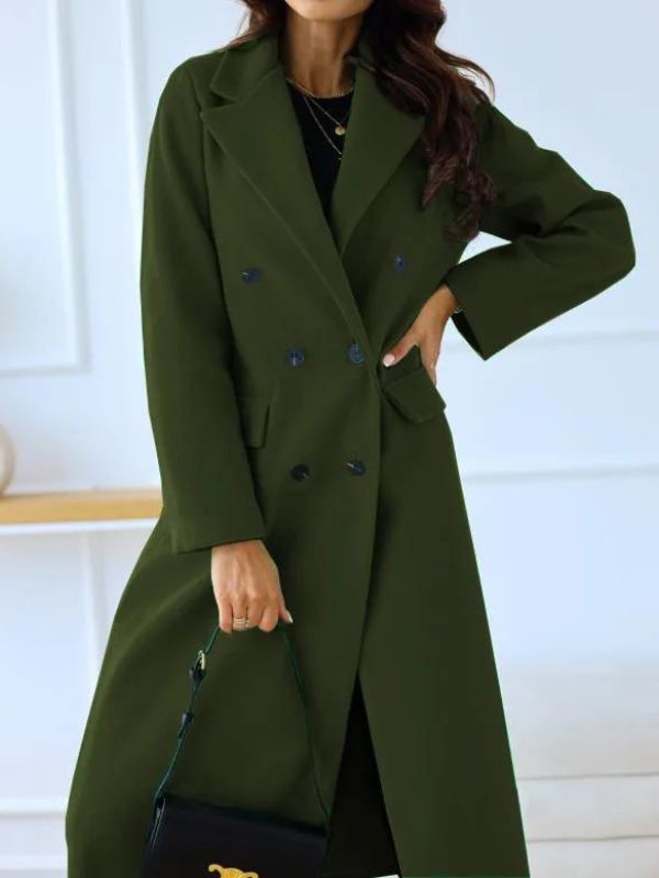 Women's double-breasted autumn winter coat with lapel