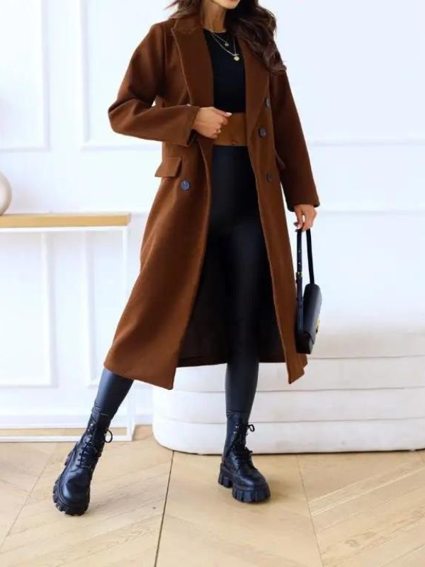 Women's double-breasted autumn winter coat with lapel