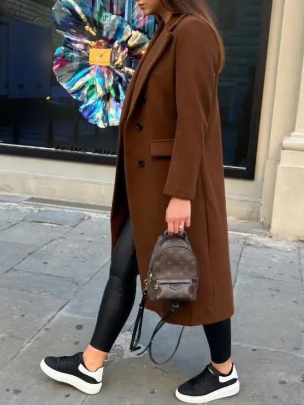 Women's double-breasted autumn winter coat with lapel