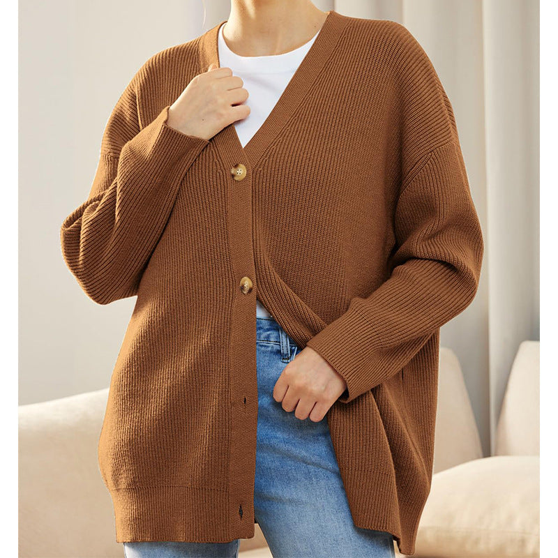 Women's v-neck button-down thin knitted cocoon cardigan