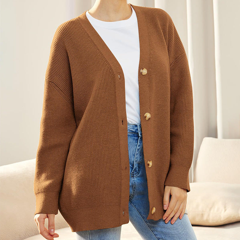 Women's v-neck button-down thin knitted cocoon cardigan