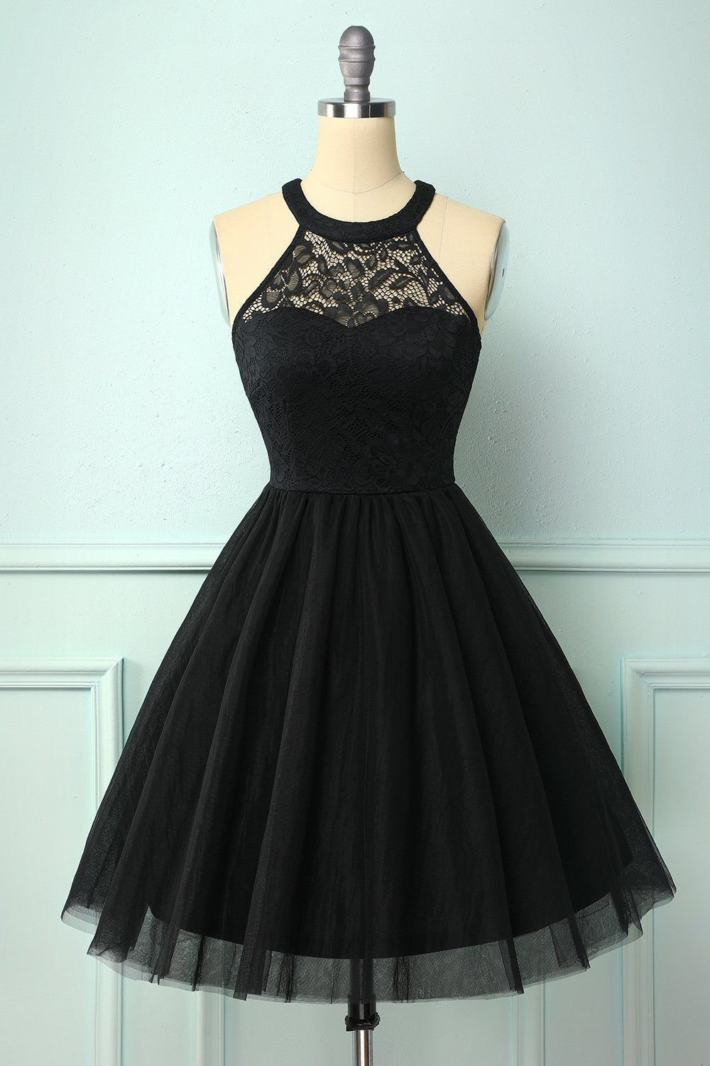 Floral Lace Halterneck A-Line Dress