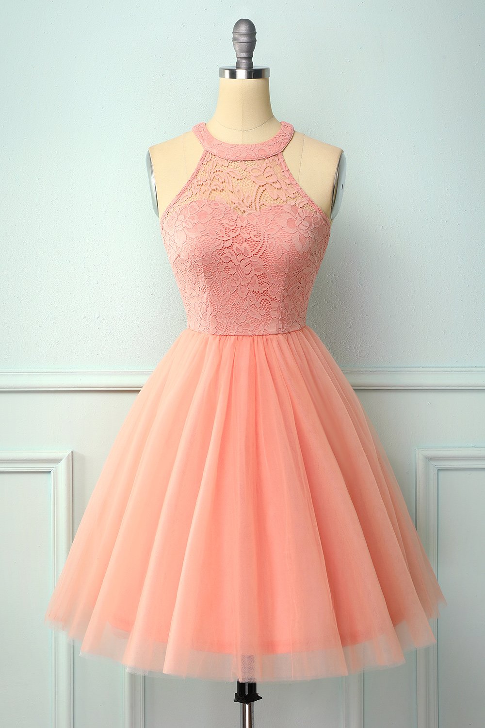 Floral Lace Halterneck A-Line Dress