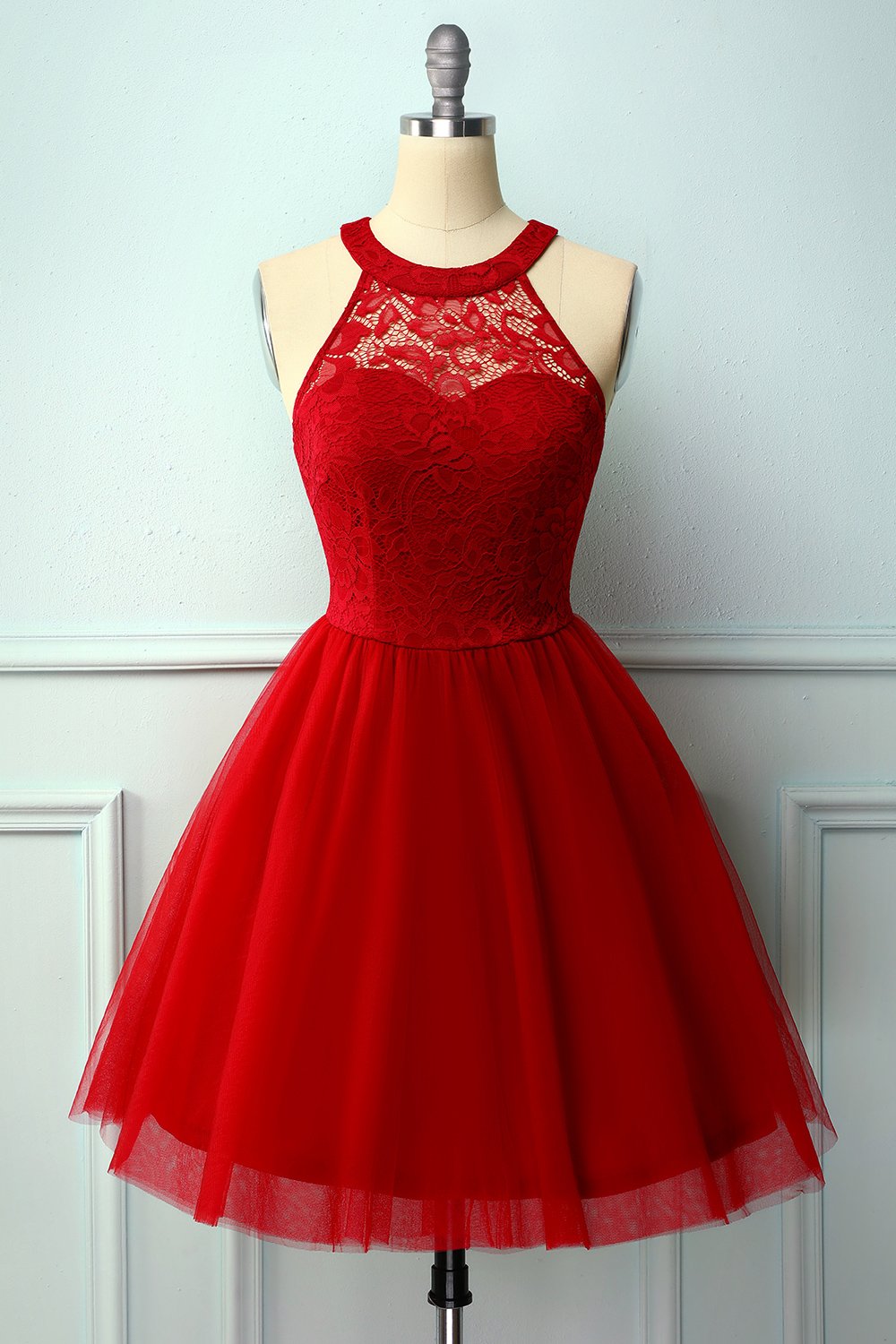 Floral Lace Halterneck A-Line Dress