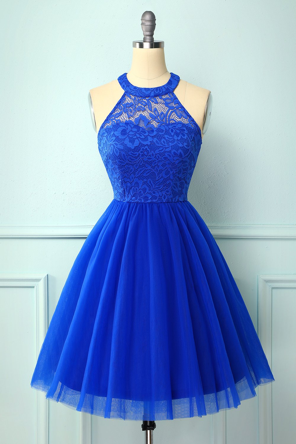 Floral Lace Halterneck A-Line Dress