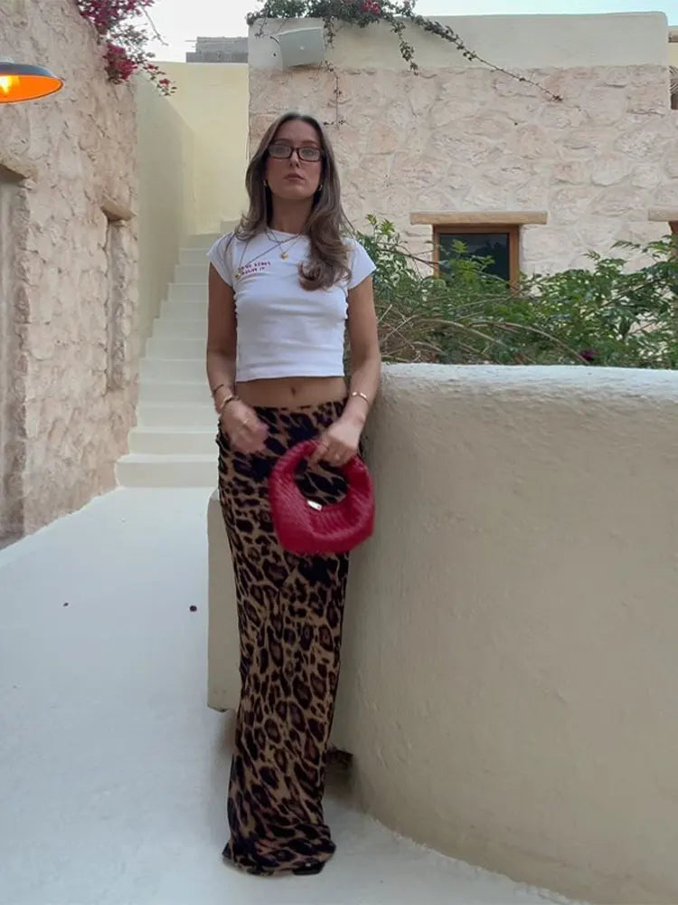 Women’s High-Waisted Maxi Skirt - Leopard Print - Sleek Fit - Lightweight & Flowy