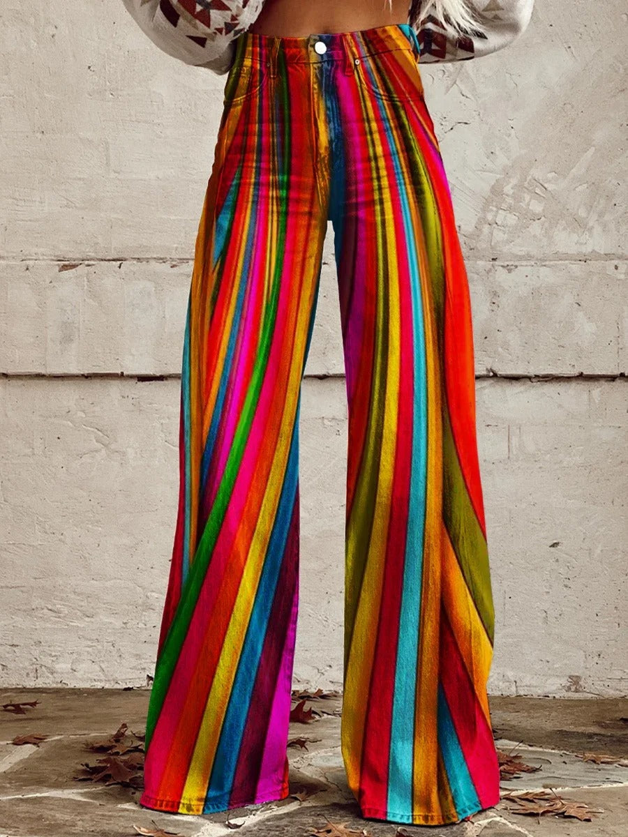 Women's wide-leg rainbow groove pants