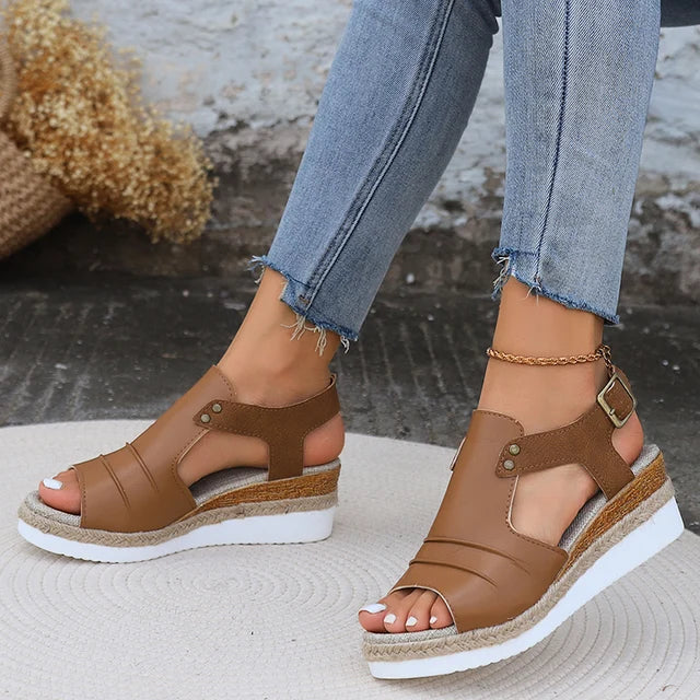 Cushioned Sole Adjustable Open Toe Wedge Sandals