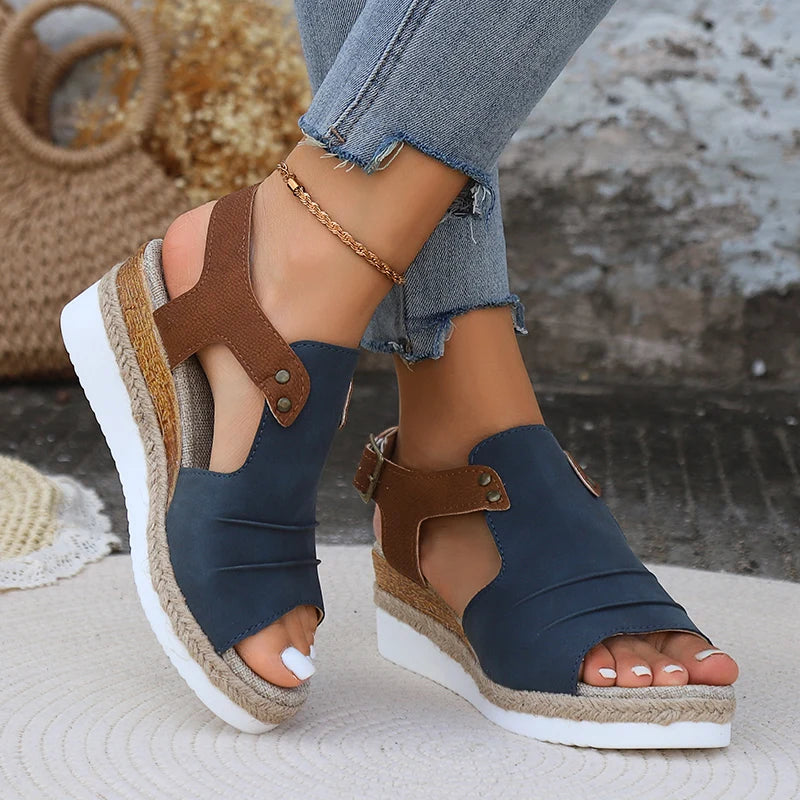 Cushioned Sole Adjustable Open Toe Wedge Sandals