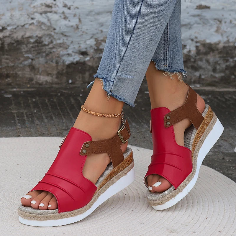 Cushioned Sole Adjustable Open Toe Wedge Sandals