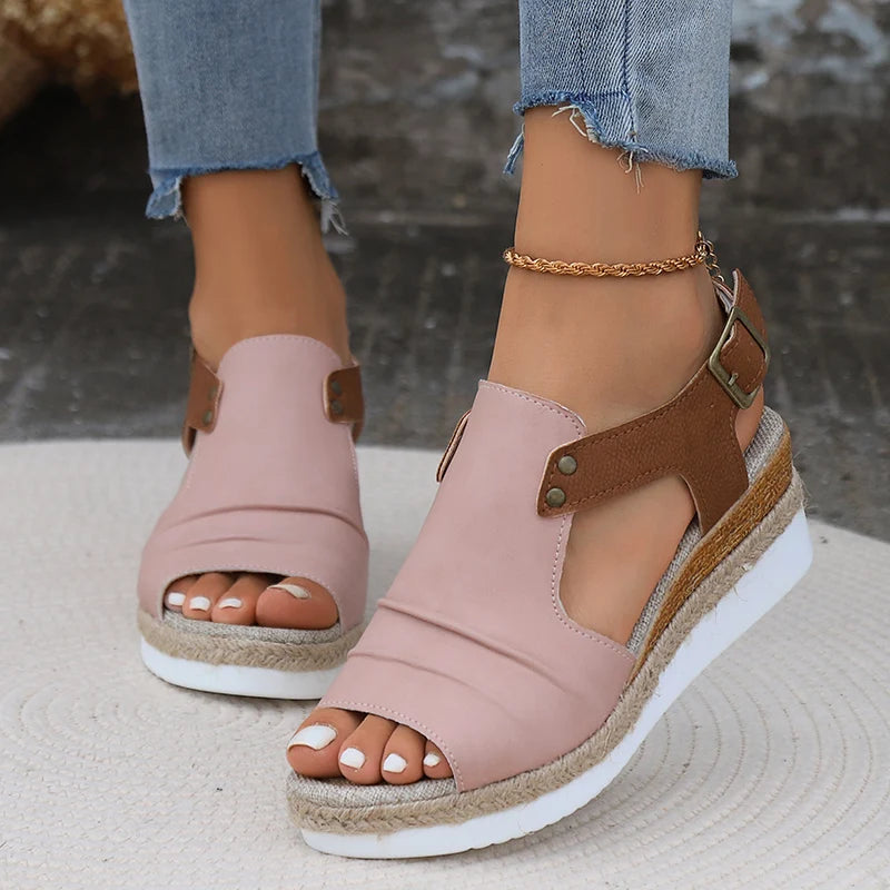 Cushioned Sole Adjustable Open Toe Wedge Sandals