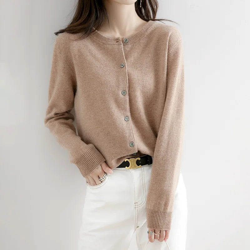 Knitted Button-Down Round Neck Sweater