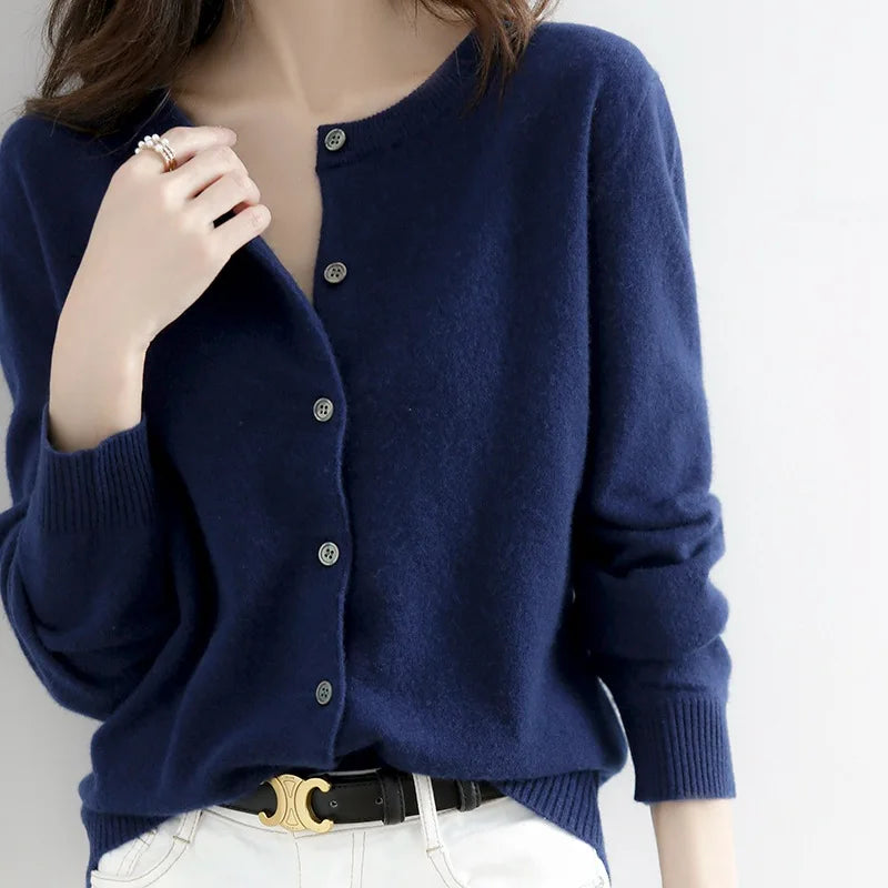 Knitted Button-Down Round Neck Sweater