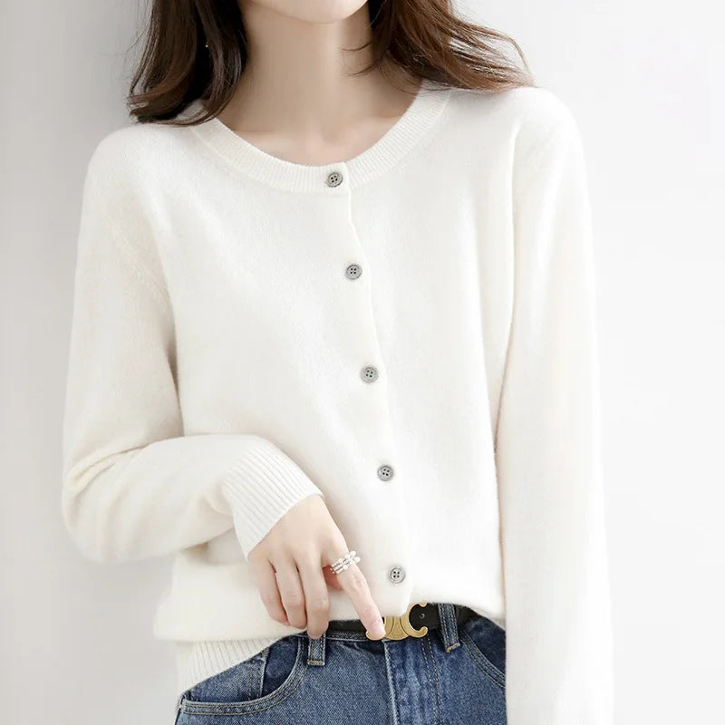 Knitted Button-Down Round Neck Sweater