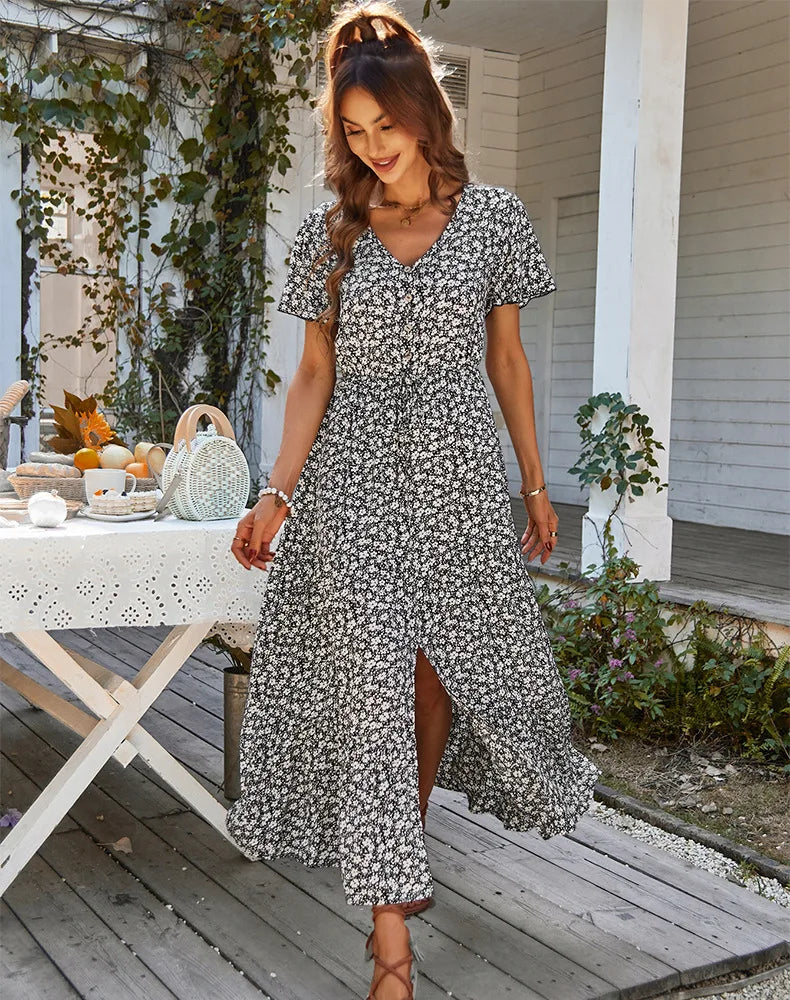 Women's Bohemian Floral Print Long Summer Dress