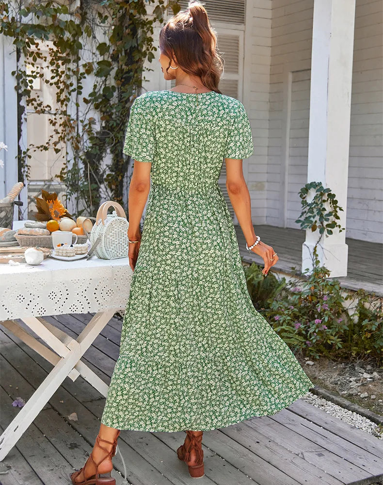 Women's Bohemian Floral Print Long Summer Dress