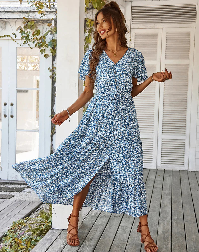 Women's Bohemian Floral Print Long Summer Dress