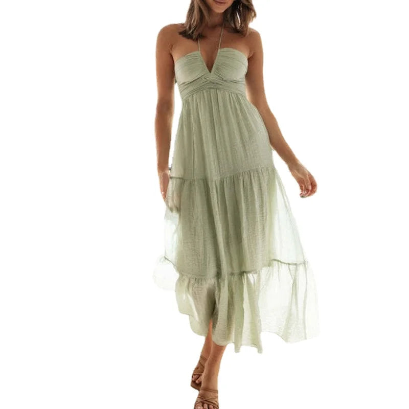 Women's Summer Chiffon Halter Maxi Dress Boho Backless A-Line