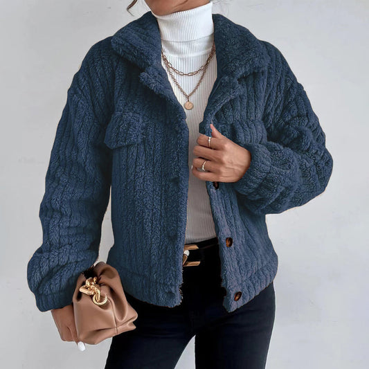 Plush Button-Down Flap Pocket Casual Jacket