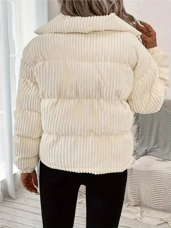 Women’s Quilted Jacket - Corduroy Ribbed Texture - Zip Front - Padded Casual Outerwear