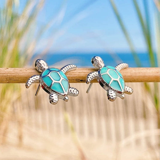 Opal Inlay Sea Turtle Earrings