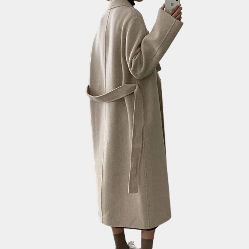 Women’s Overcoat - Double-Breasted - Belted Waist - Full Length - Notched Lapel
