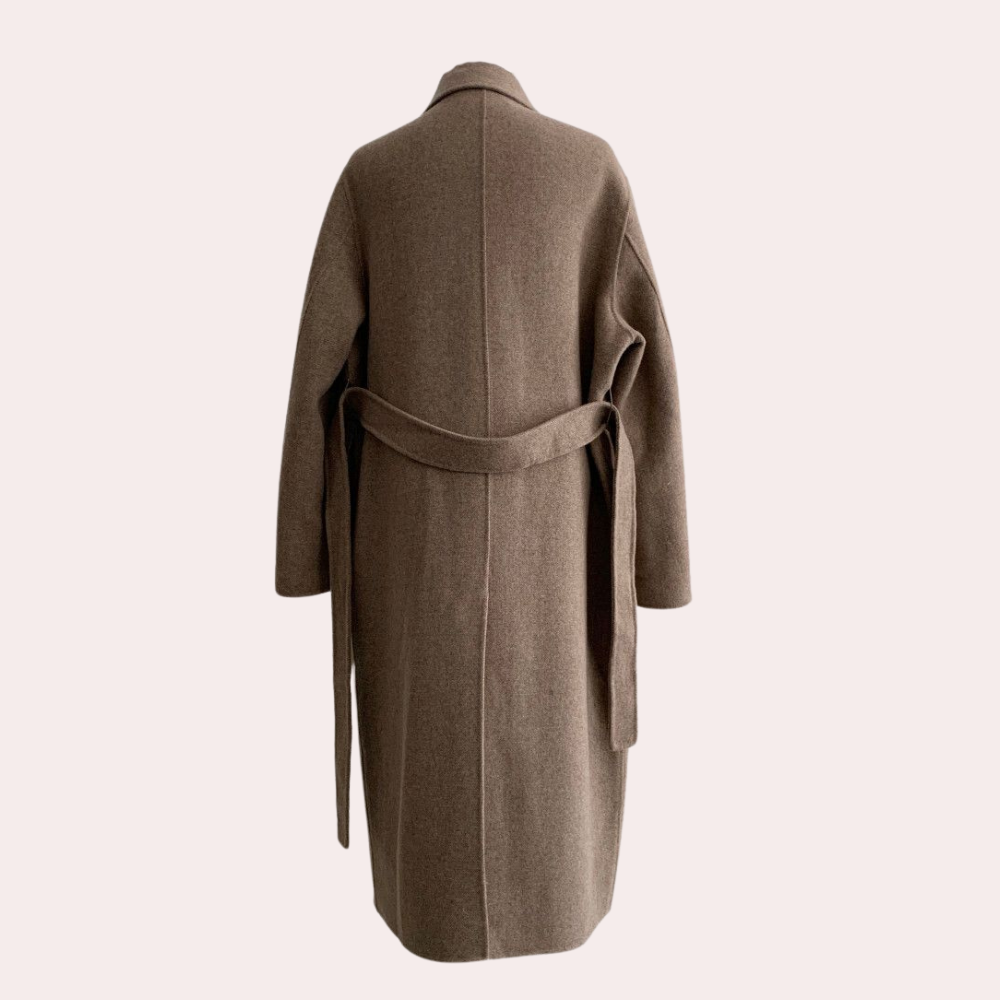 Women’s Overcoat - Double-Breasted - Belted Waist - Full Length - Notched Lapel
