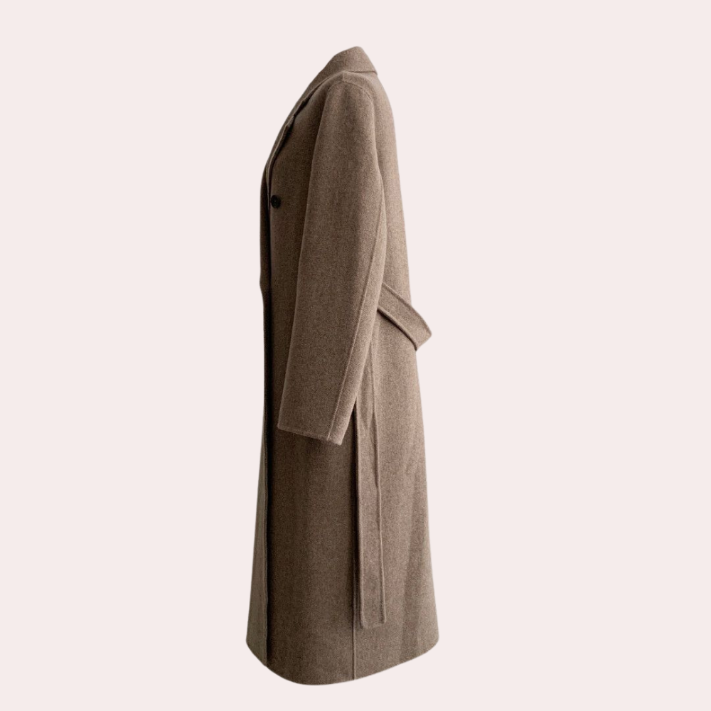 Women’s Overcoat - Double-Breasted - Belted Waist - Full Length - Notched Lapel