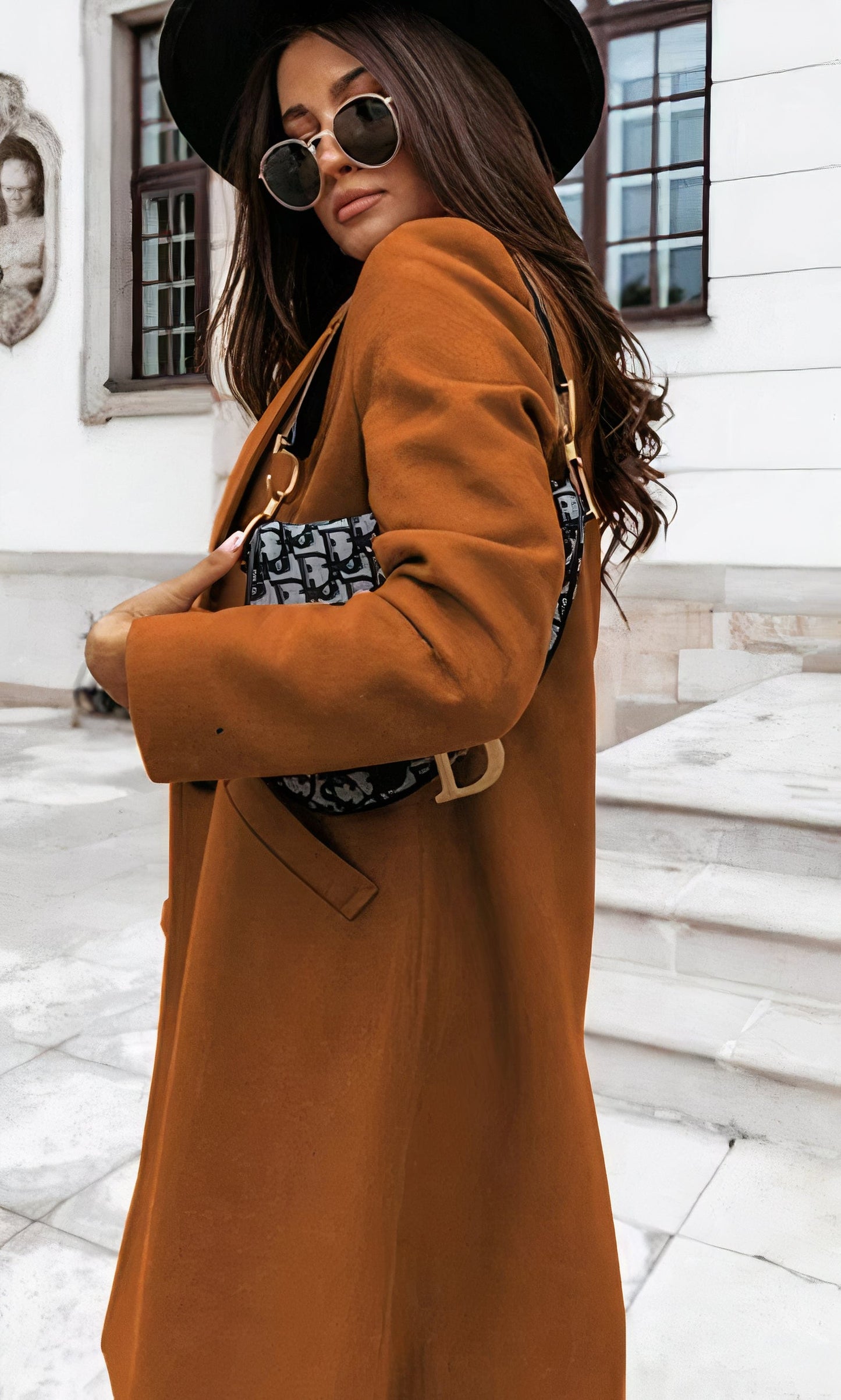 Women's autumn winter lapel midi button coat