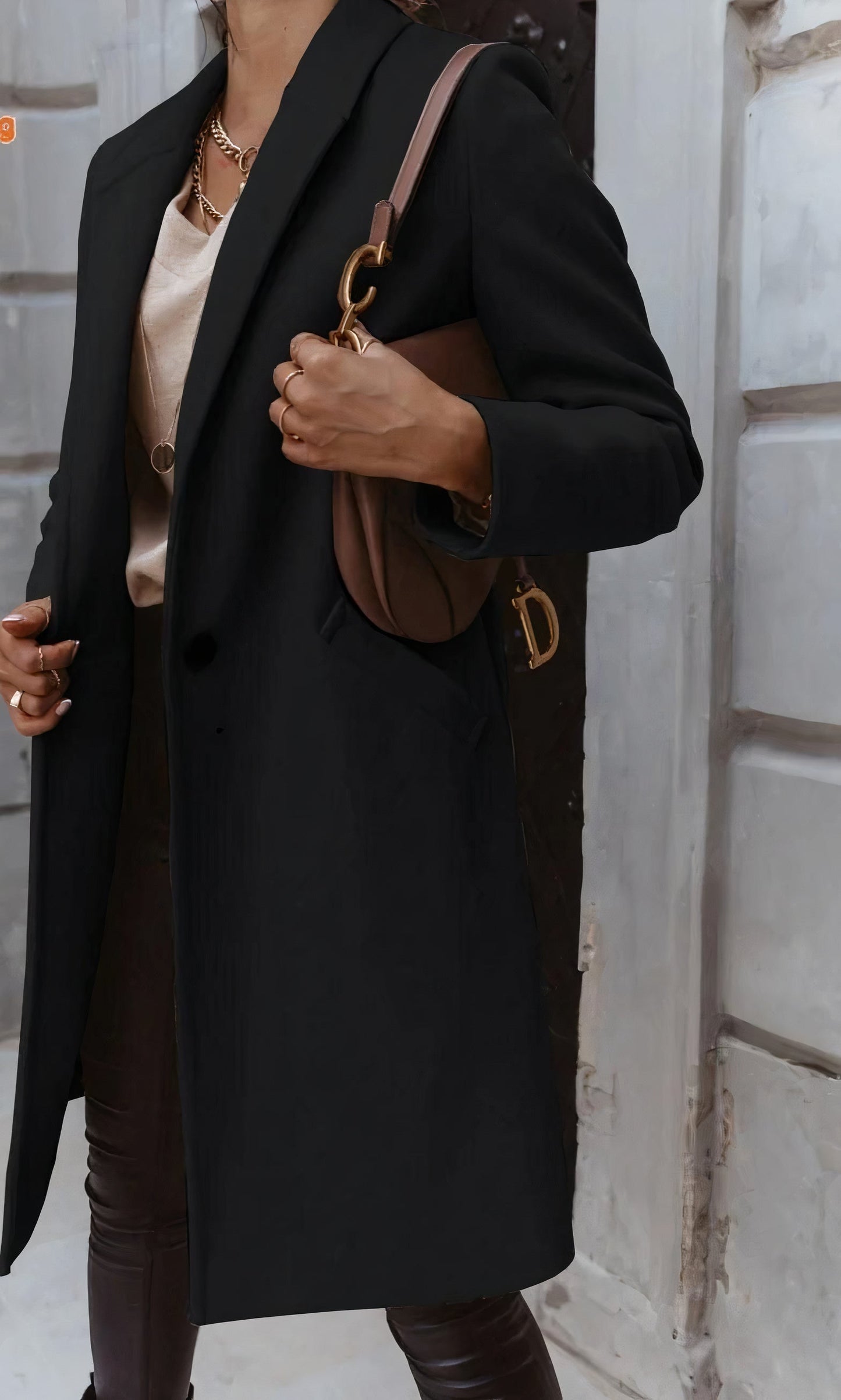 Women's autumn winter lapel midi button coat