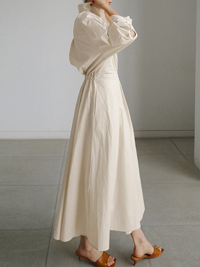 Women’s Midi Shirt Dress – Belted Waist – Collared Neck – Long Sleeve – Button Front